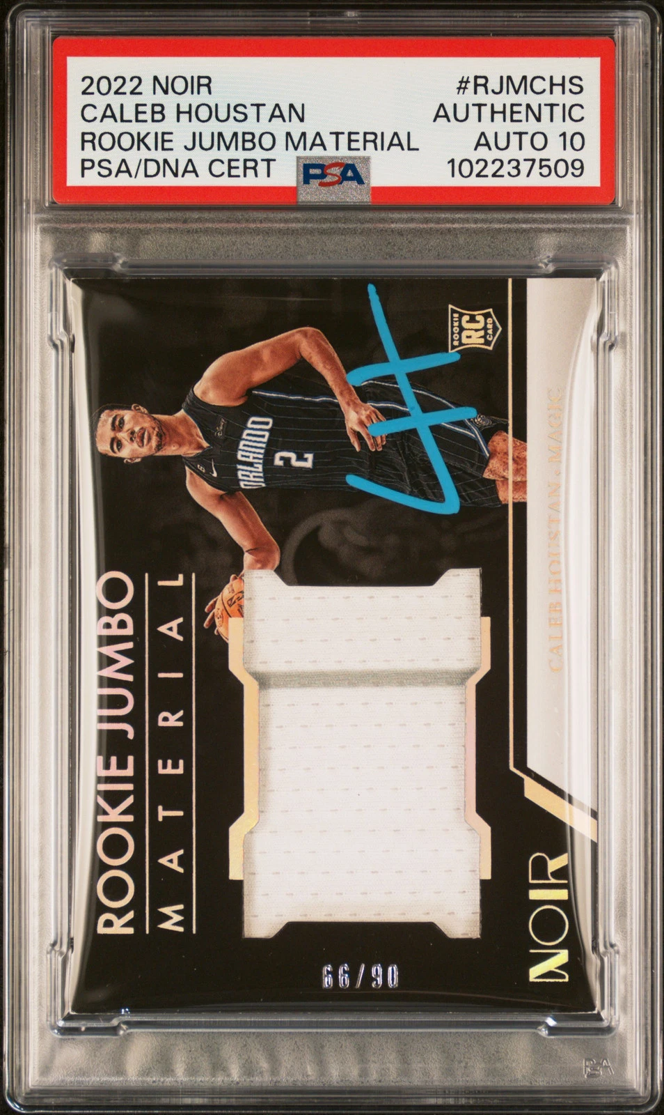 2022 Panini Noir Rookie Jumbo Material #RJMCHS Caleb Houstan PSA A Auto 10