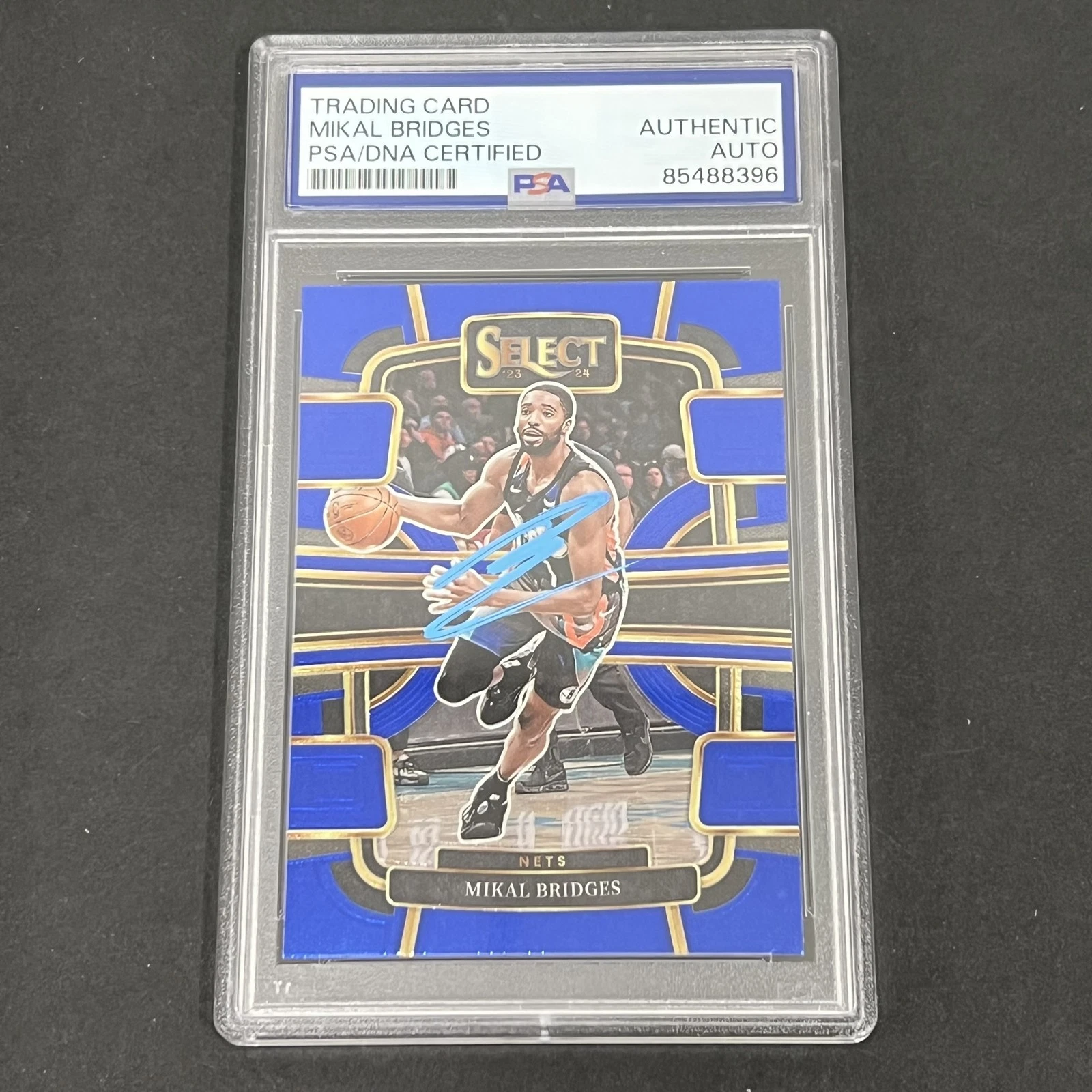 2023-24 Panini Select #34 Mikal Bridges Concourse Blue Prizm signed card PSA