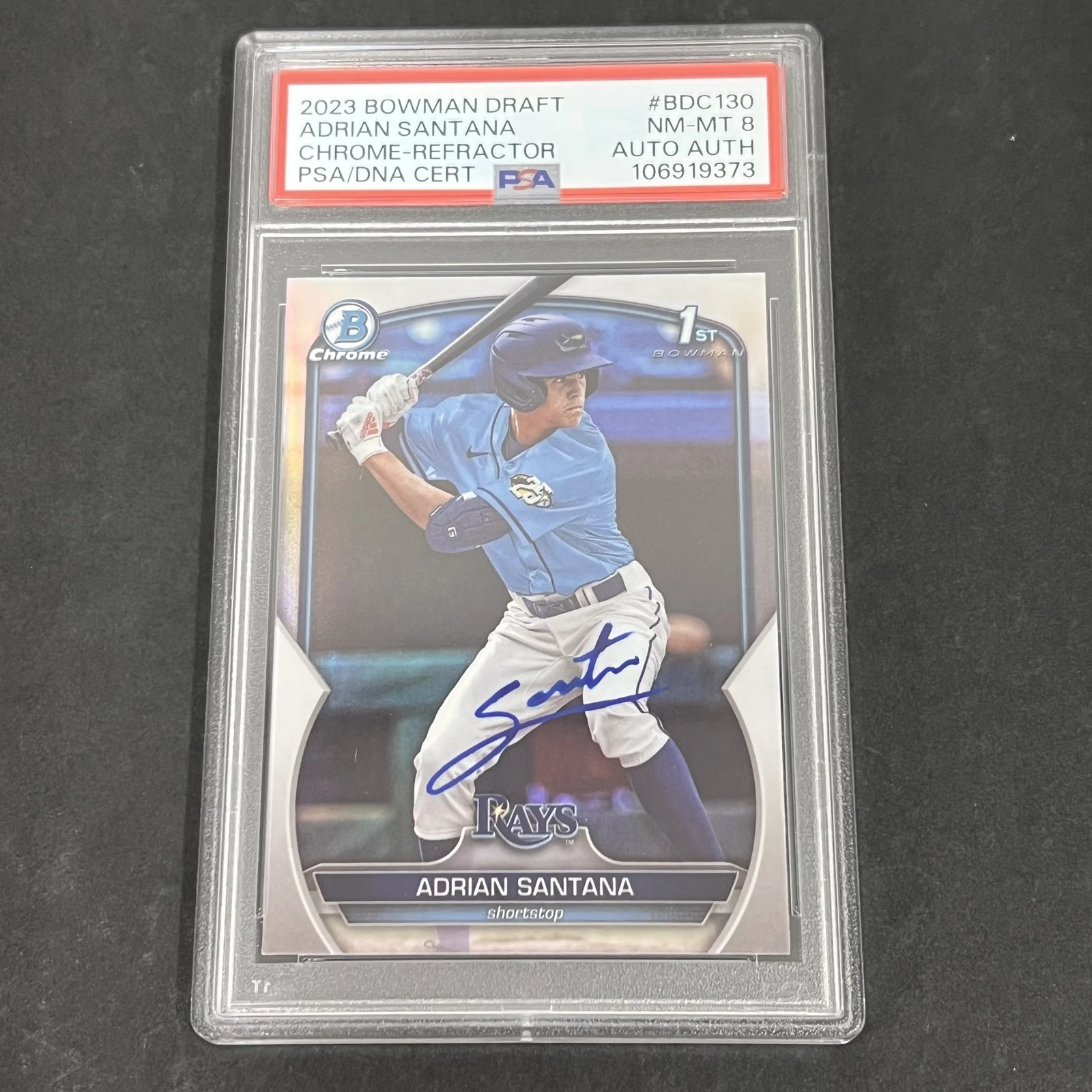 2023 Bowman Draft #BDC130 Adrian Santana Chrome Refractor signed card PSA 8 Auto