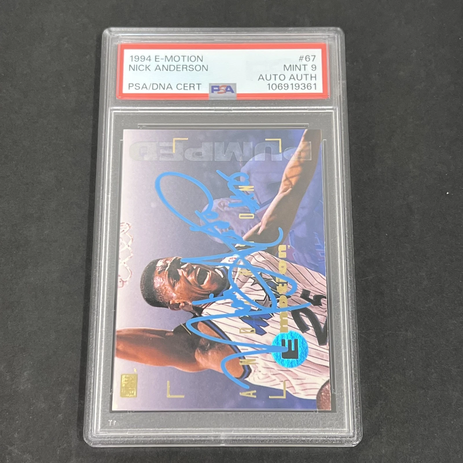 1994 E-Motion #67 Nick Anderson signed card PSA 9 Auto A Magic