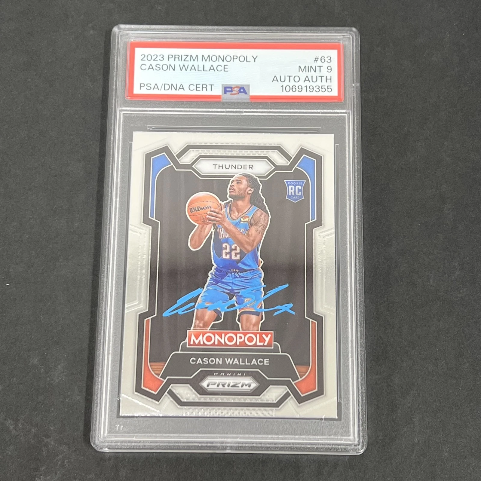 2023 Panini Prizm Monopoly #63 Cason Wallace signed card PSA 9 Auto A Thunder