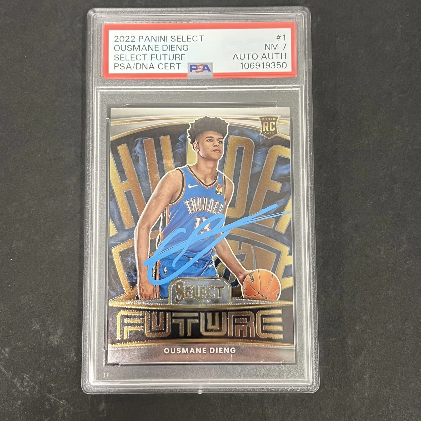 2022 Panini Select Future #1 Ousmane Dieng signed card PSA 7 Auto A Thunder