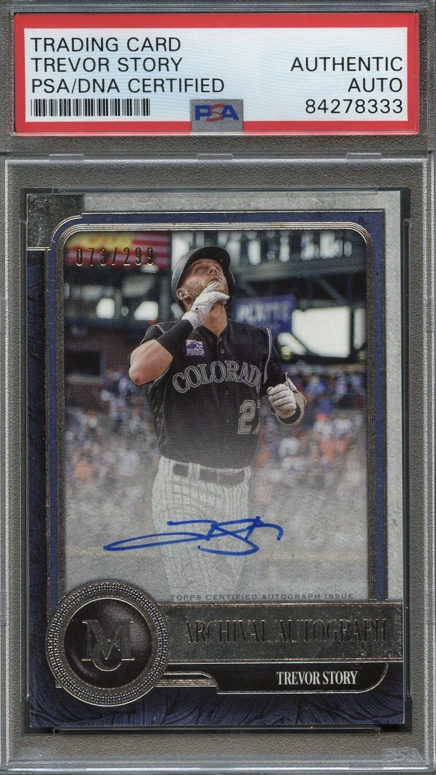 2019 Topps Certified Trevor Story Signed Card PSA Slabbed Auto 73/299