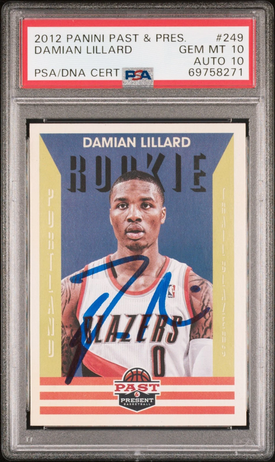 2012 Panini Past & Present #249 Damian Lillard signed card PSA 10 Auto 10