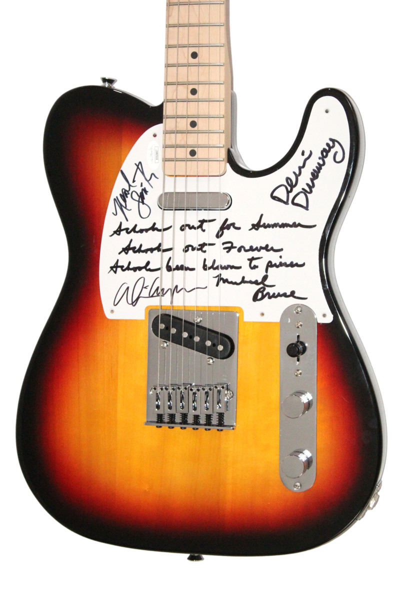 Alice Cooper + Band Signed Autograph Fender Guitar w/ Schools Out Lyrics JSA COA