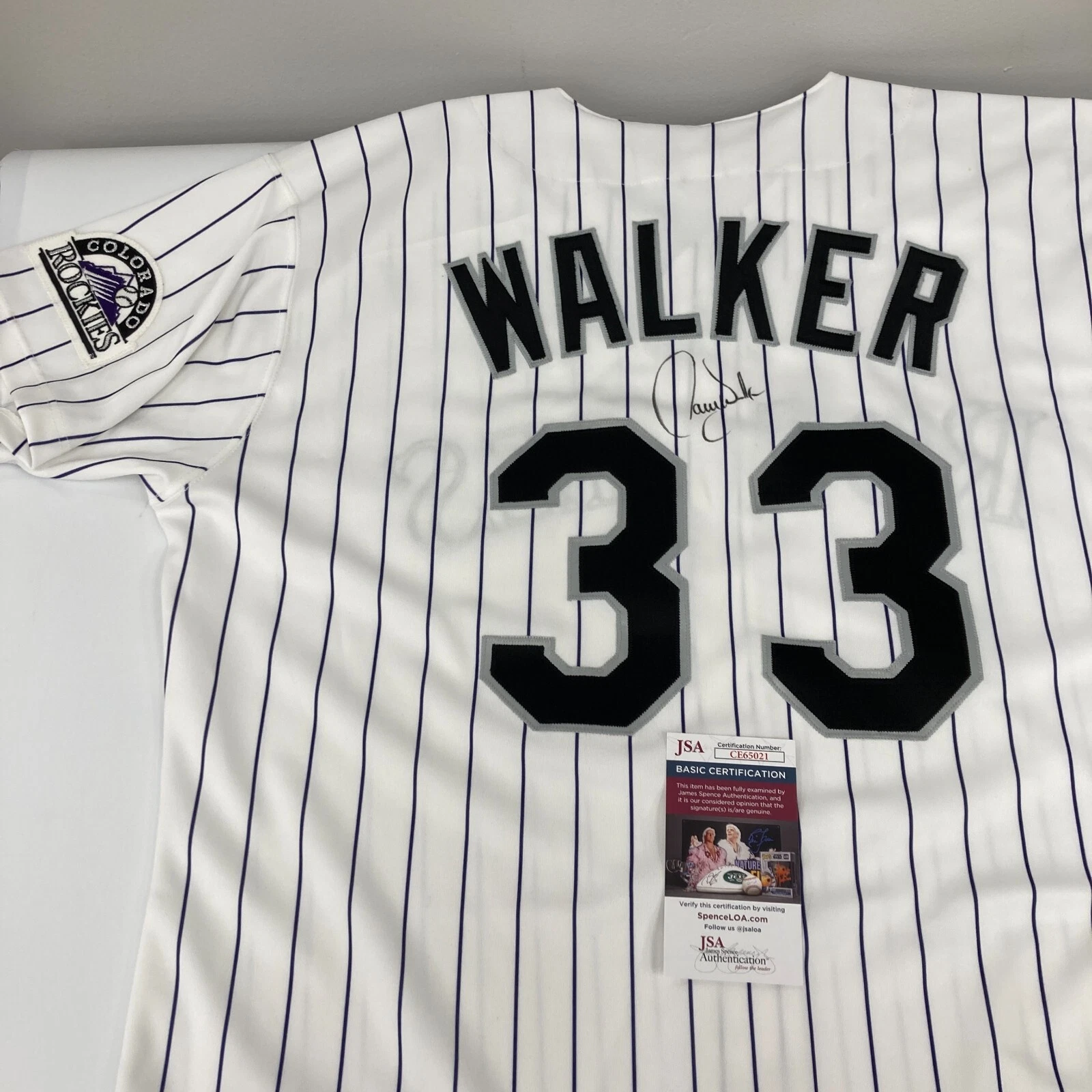 Larry Walker Signed Game Issued Colorado Rockies Russell Jersey JSA COA