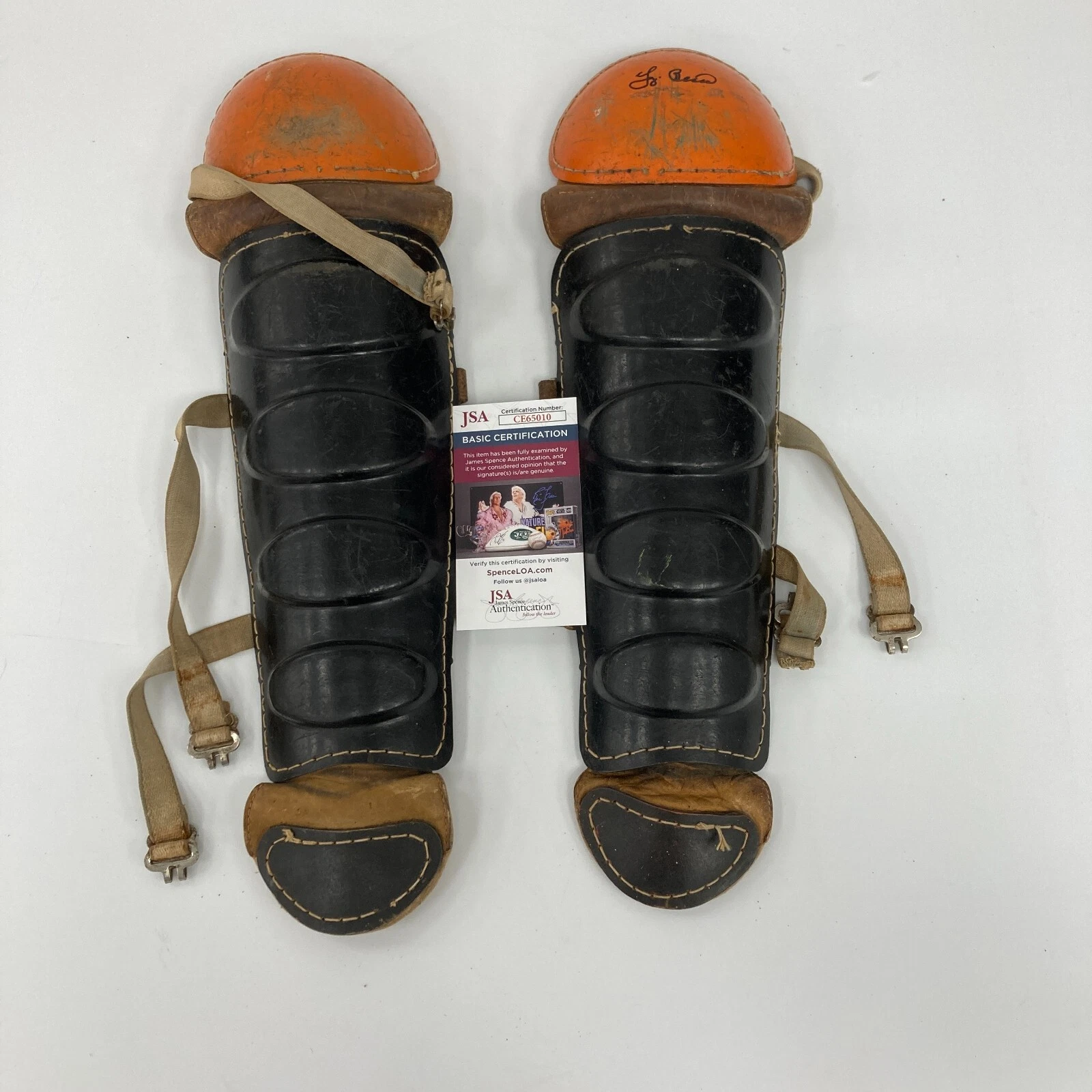 YOGI BERRA SIGNED 1950’S CATCHER’S SHIN GUARDS YANKEES JSA COA COLLECTIBLE MEMORABILIA