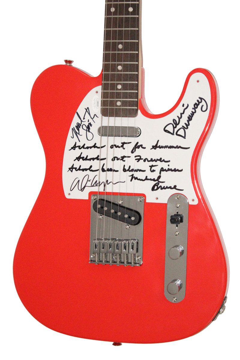 Alice Cooper and Band Signed Autograph Guitar w/ Schools Out Lyrics JSA COA