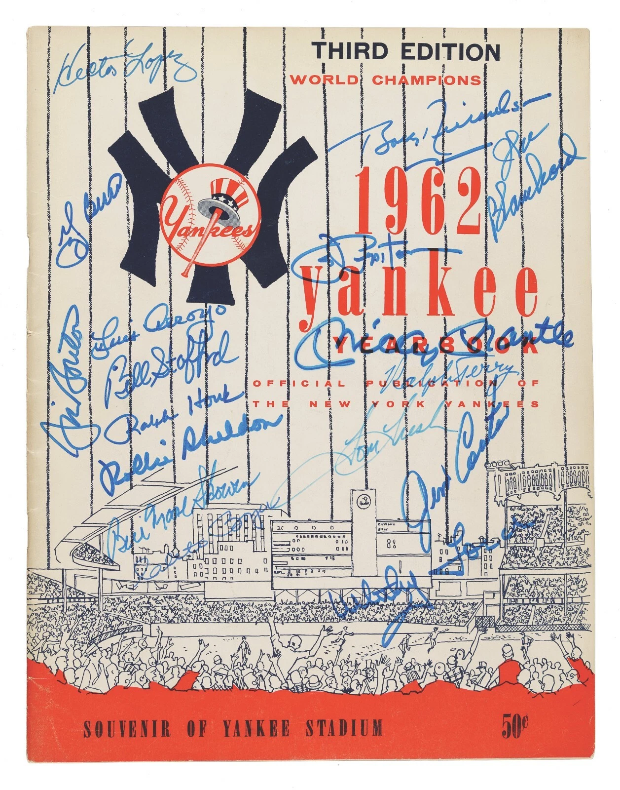 1962 NEW YORK YANKEES TEAM SIGNED YEARBOOK MICKEY MANTLE 17 SIGS JSA COA COLLECTIBLE MEMORABILIA