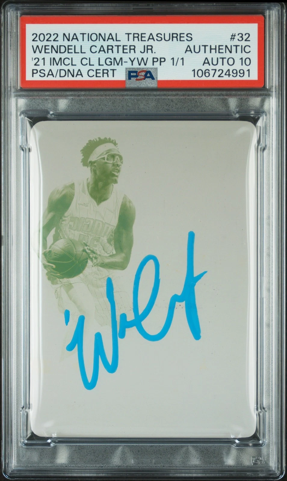 2022 National Treasures #32 Wendell Carter JR. Imc CL LGM Y PP 1/1 signed PSA 10