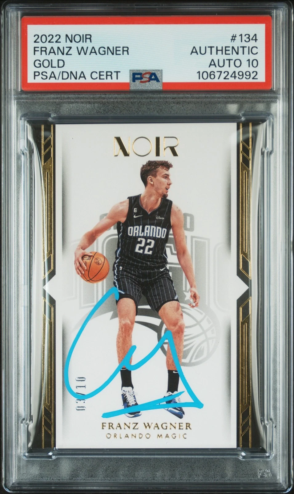 2022 Panini Noir #134 Franz Wagner Gold signed card PSA A Auto 10