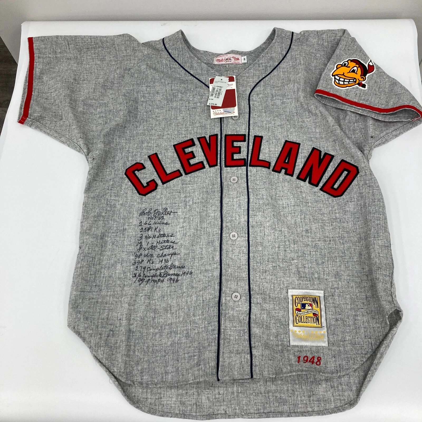 Bob Feller Signed Inscribed STATS Cleveland Indians Mitchell & Ness Jersey PSA