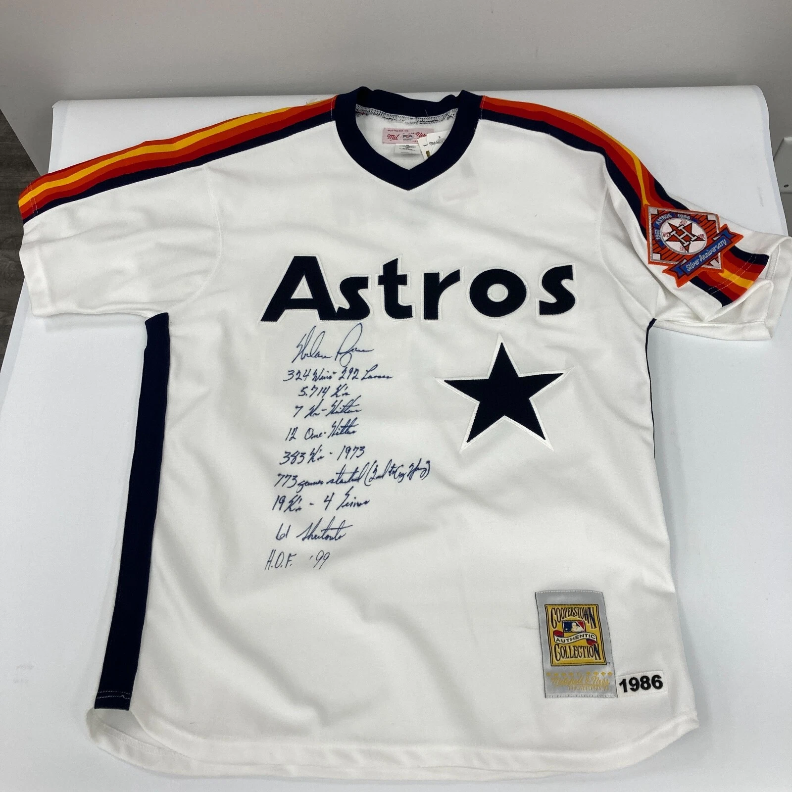 Nolan Ryan Signed Inscribed STATS Houston Astros Mitchell & Ness Jersey PSA DNA