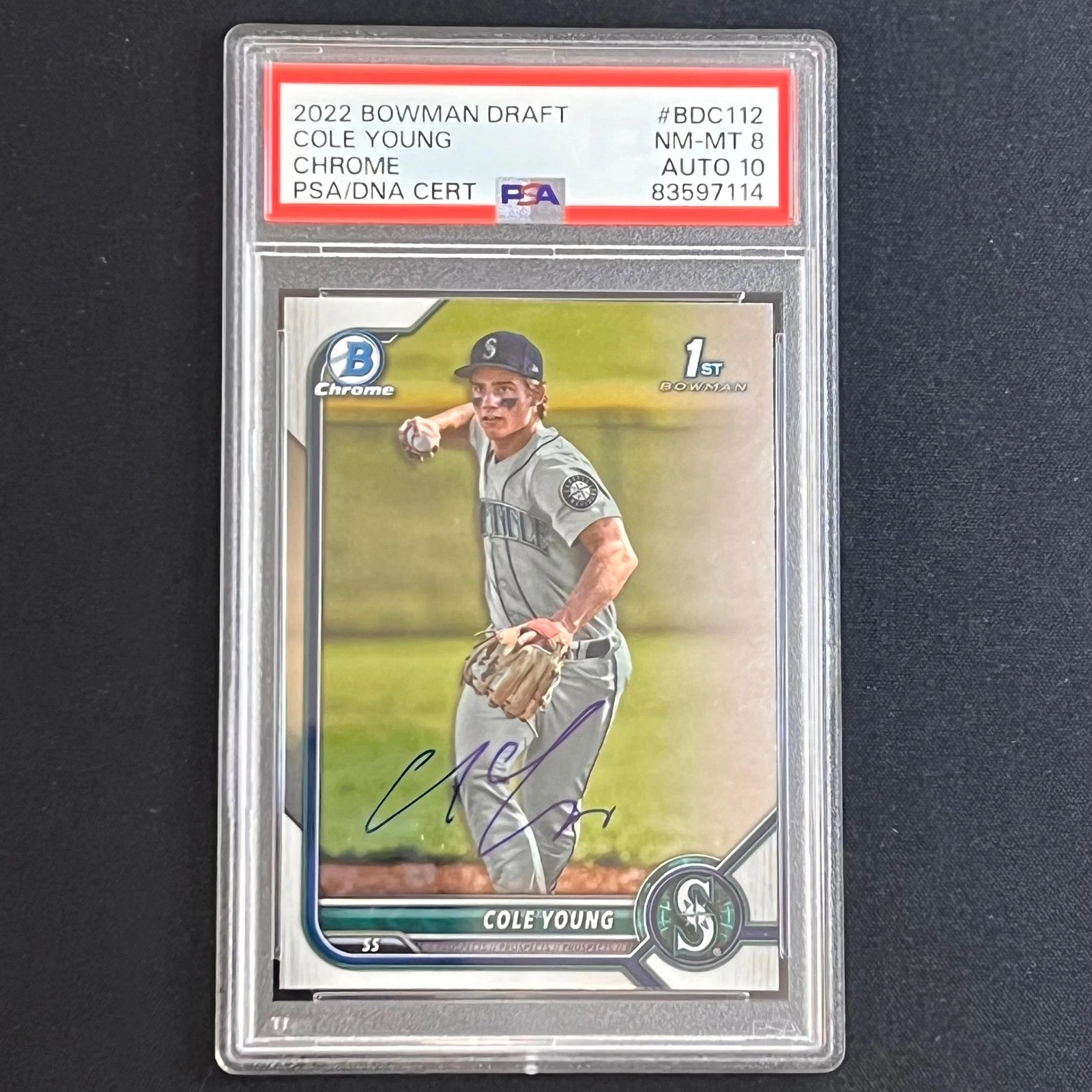 2022 Bowman Draft Chrome #BDC112 Cole Young Signed Card PSA 8 Auto 10 Slabbed Ma