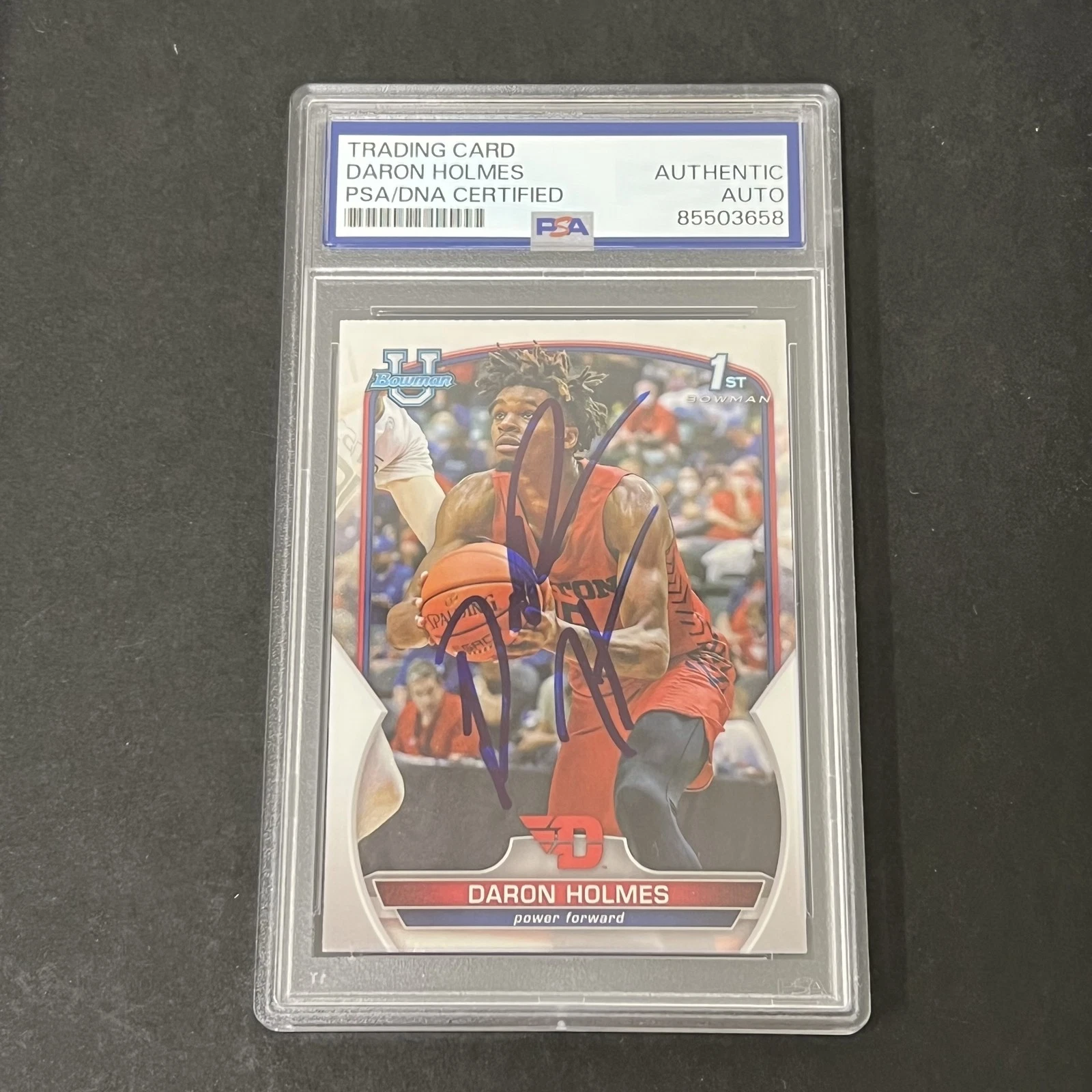 2023 Bowman University Chrome #83 Daron Holmes signed card PSA Dayton