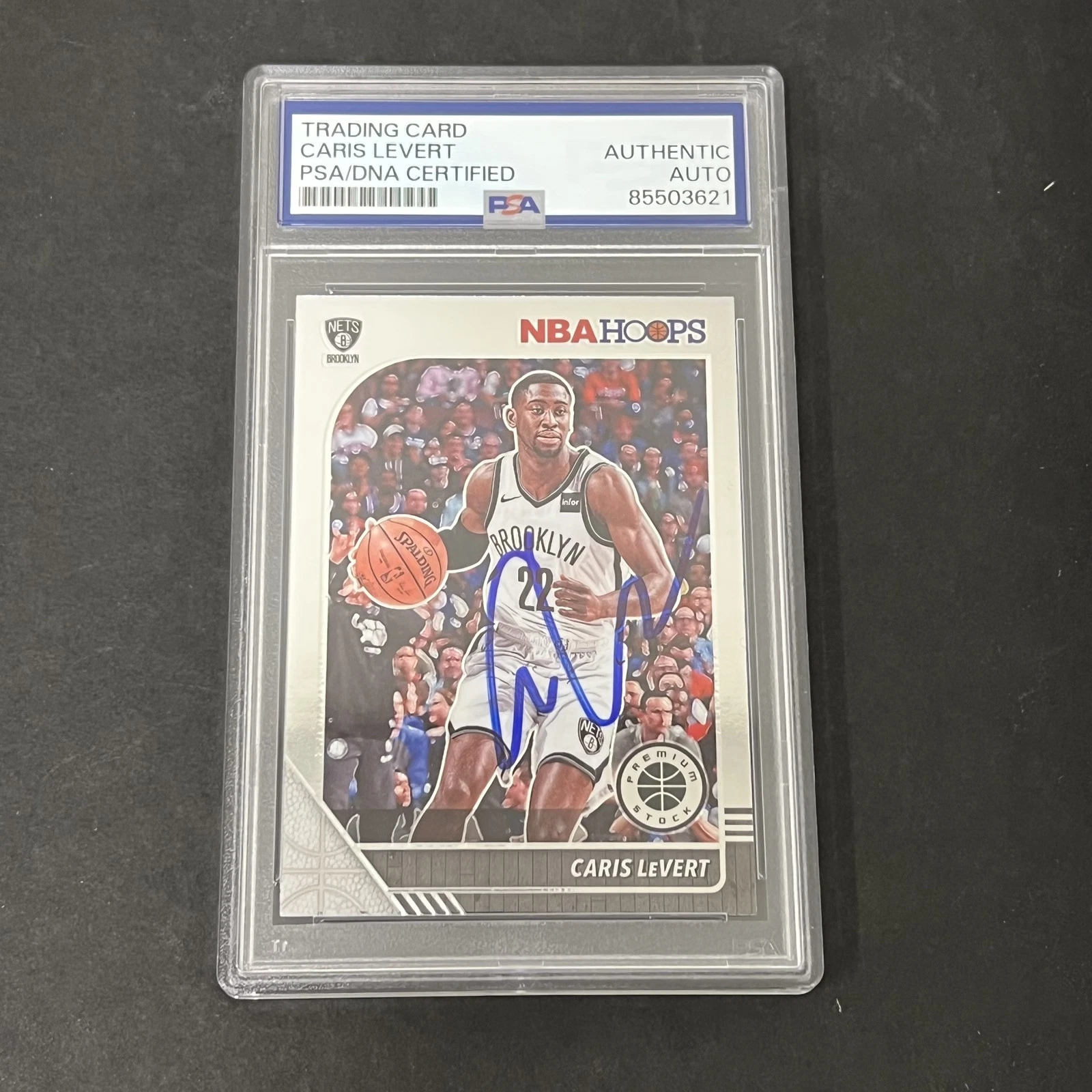2019-20 Panini Hoops Premium Stock #15 Caris LeVert signed card PSA Nets