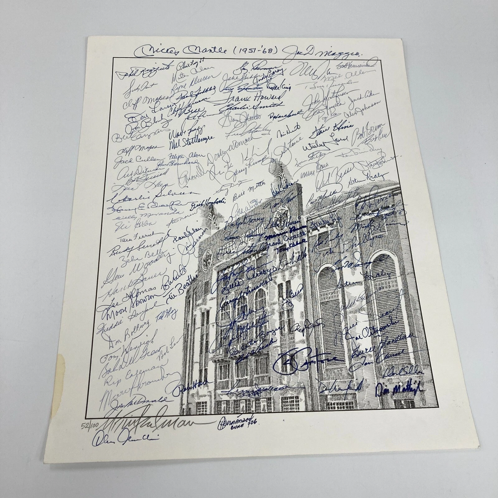 Mickey Mantle & Joe DiMaggio Yankees Greats Signed 16x20 Photo 127 Sigs! PSA DNA