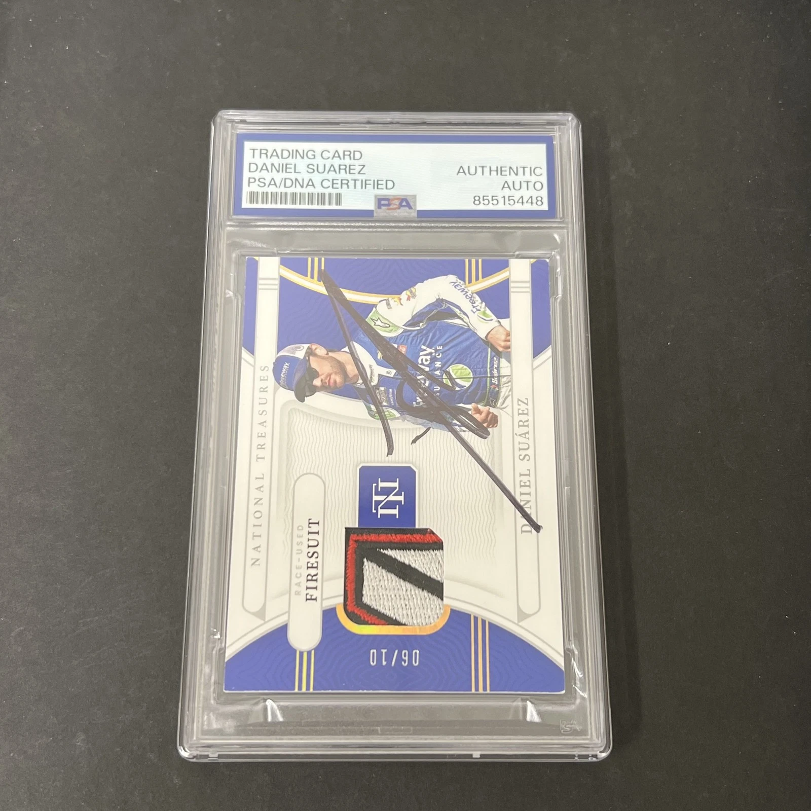 2022 Panini National Treasures Racing #RUF-DS Daniel Suarez signed PSA Suit 6/10