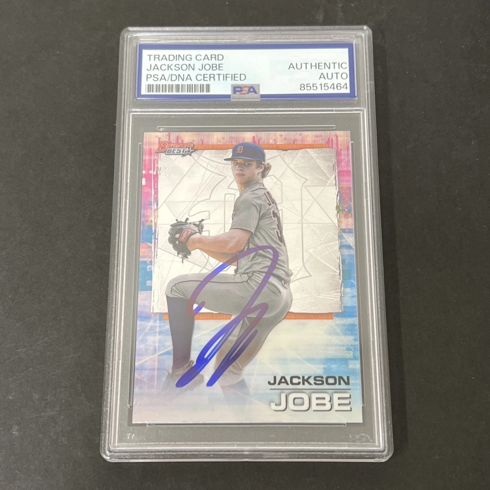 2022 Topps #44 Jackson Jobe Bowman Best Pink and Blue Refractor signed card PSA
