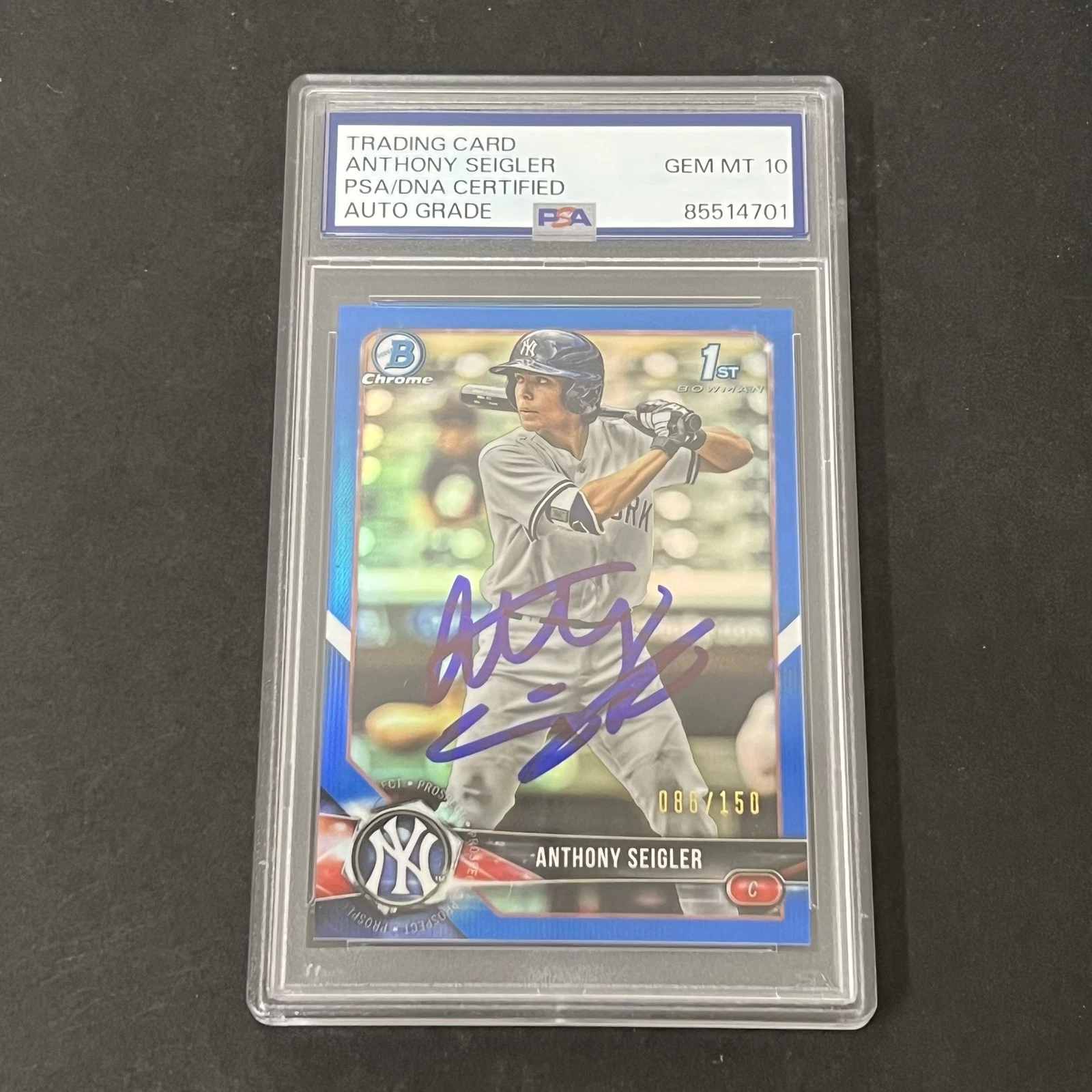 2018 Bowman Draft Blue Rfr #BDC-65 Anthony Seigler 86/150 signed card PSA 10