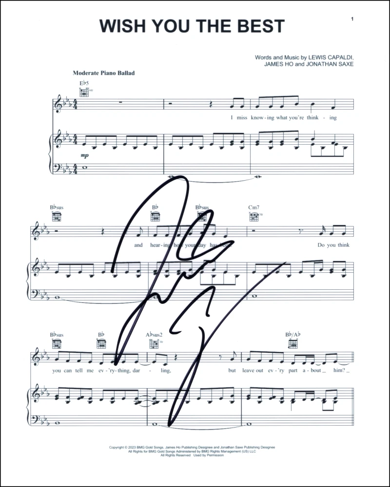 Lewis Capaldi Signed Autograph Wish You the Best Sheet Music - Broken by Desire