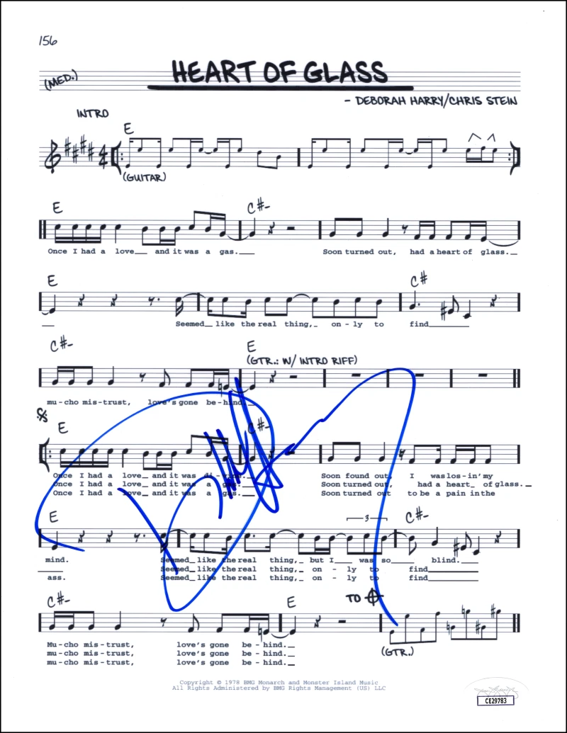 Debbie Harry Blondie Signed Autograph Heart of Glass Sheet Music w/ JSA COA