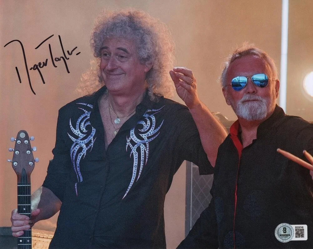 Roger Taylor Queen Signed Autograph 8x10 Photo w/ Brian May - Beckett COA