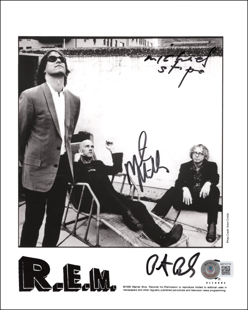 R.E.M. Band Signed Autograph 8x10 Original Promo Photo - Michael Stipe +2 w/ COA