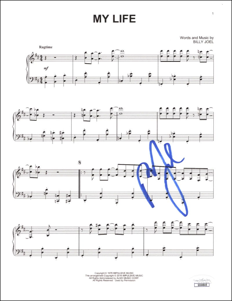 Billy Joel Signed Autograph My Life Sheet Music Page - 52nd Street w/ JSA COA