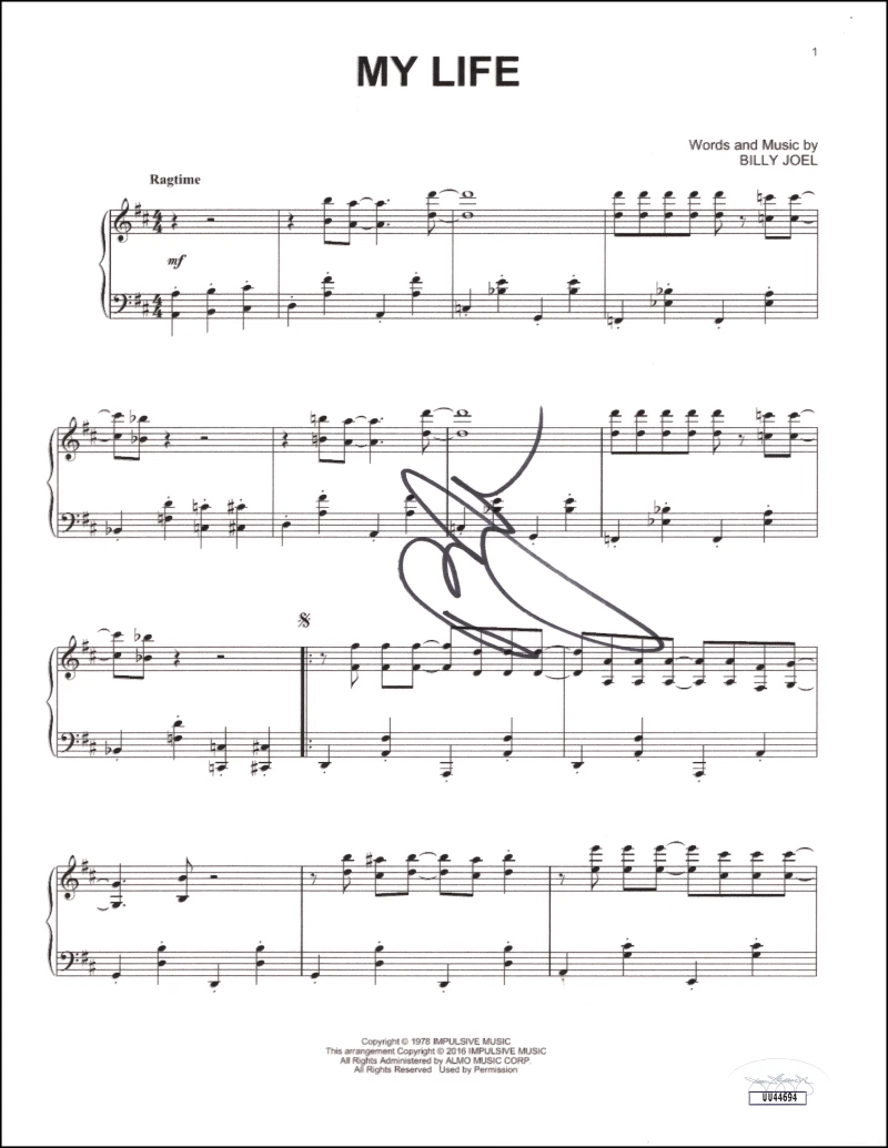 Billy Joel Signed Autograph My Life Sheet Music - 52nd Street Piano Man JSA COA