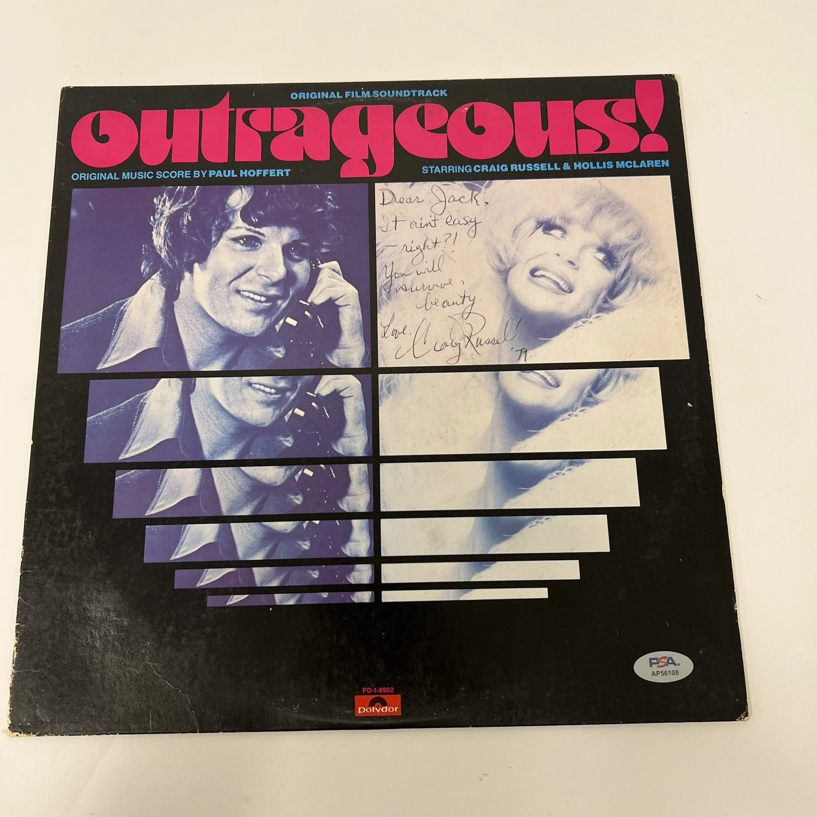 CRAIG RUSSELL SIGNED VINYL PSA/DNA AUTOGRAPHED OUTRAGEOUS! COLLECTIBLE MEMORABILIA