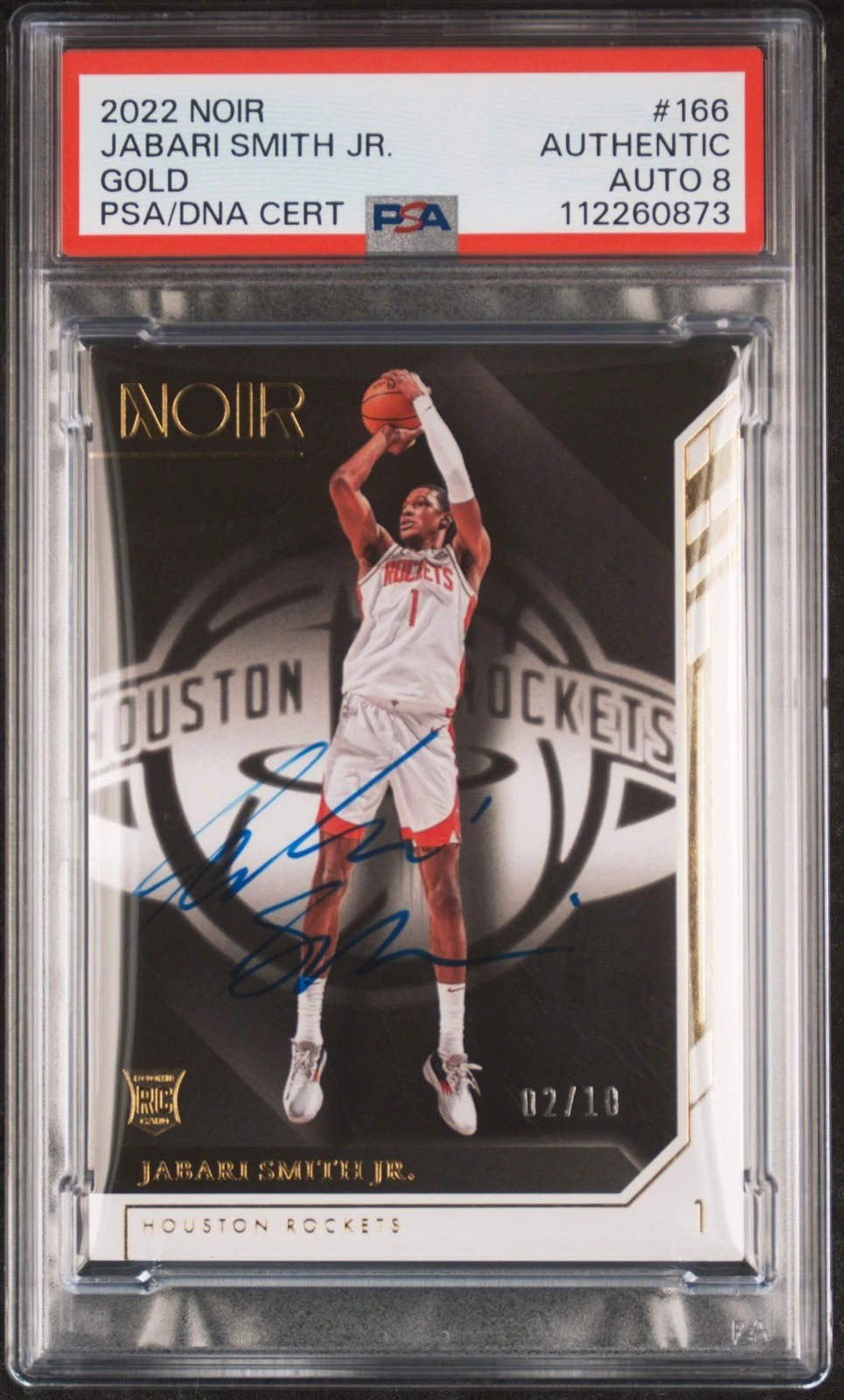 2022 Panini Noir #166 Jabari Smith JR. Gold 02/10 signed card PSA A Auto 8
