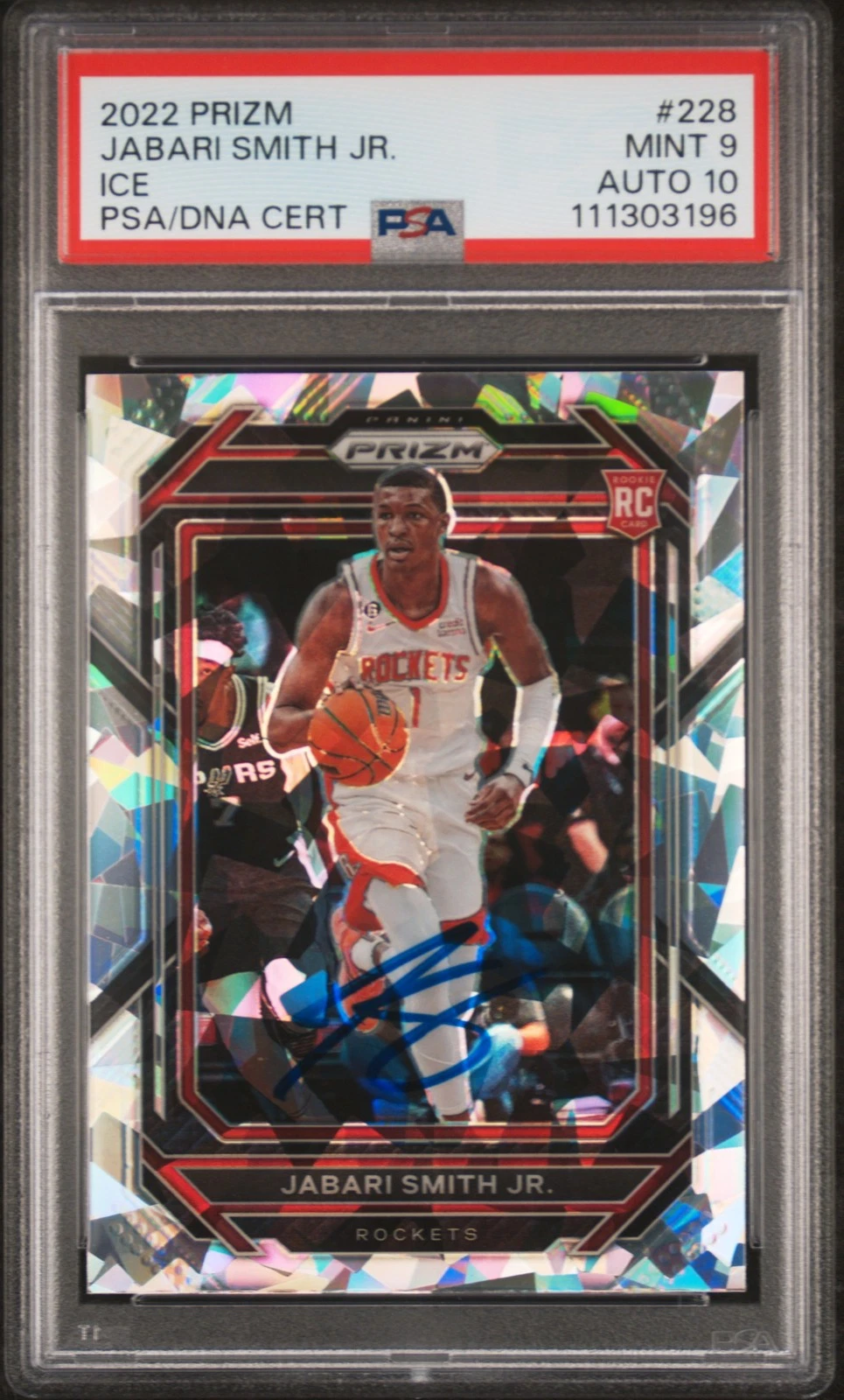 2022 Panini Prizm #228 Jabari Smith JR. Ice signed card PSA 9 Auto 10