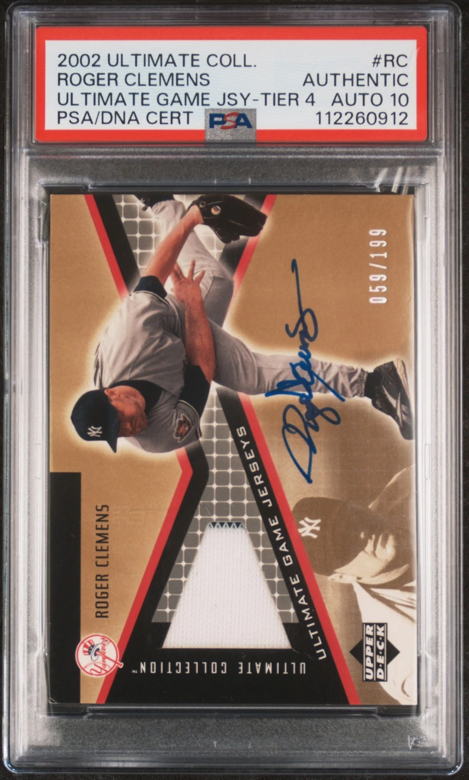2002 Ultimate Col Ult Gm Jrsy #RC Roger Clemens 59/199 signed PSA A Auto 10