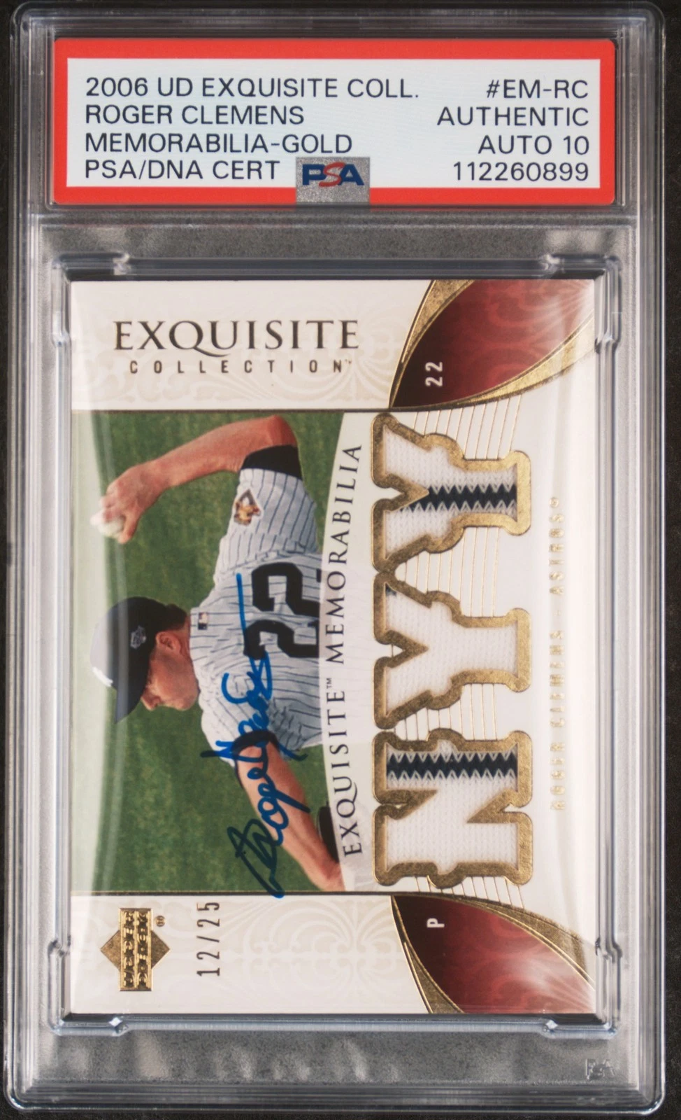 2006 UD Exquisite Col Mem #EM-RC Roger Clemens Gold 12/25 signed PSA A Auto 10