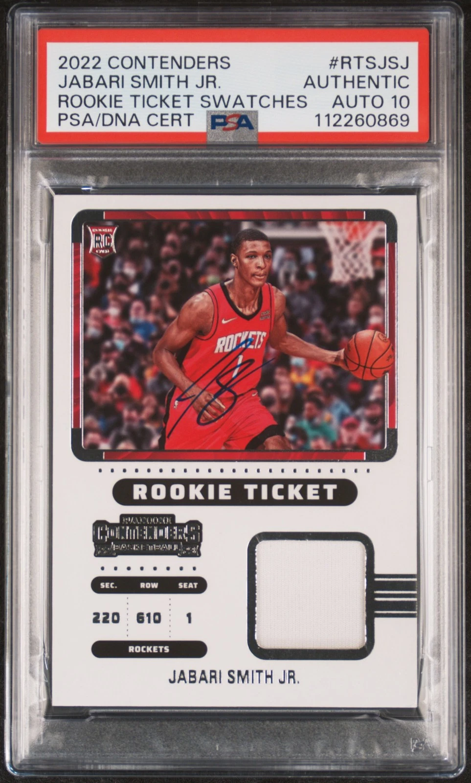 2022 Panini Cntndrs Rkie Tkt Swtch #RTSJSJ Jabari Smith JR. signed PSA A Auto 10