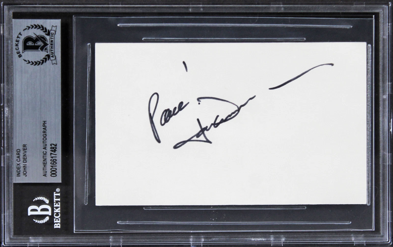 John Denver Singer Authentic Signed 3x5 Index Card Autographed BAS Slabbed 1