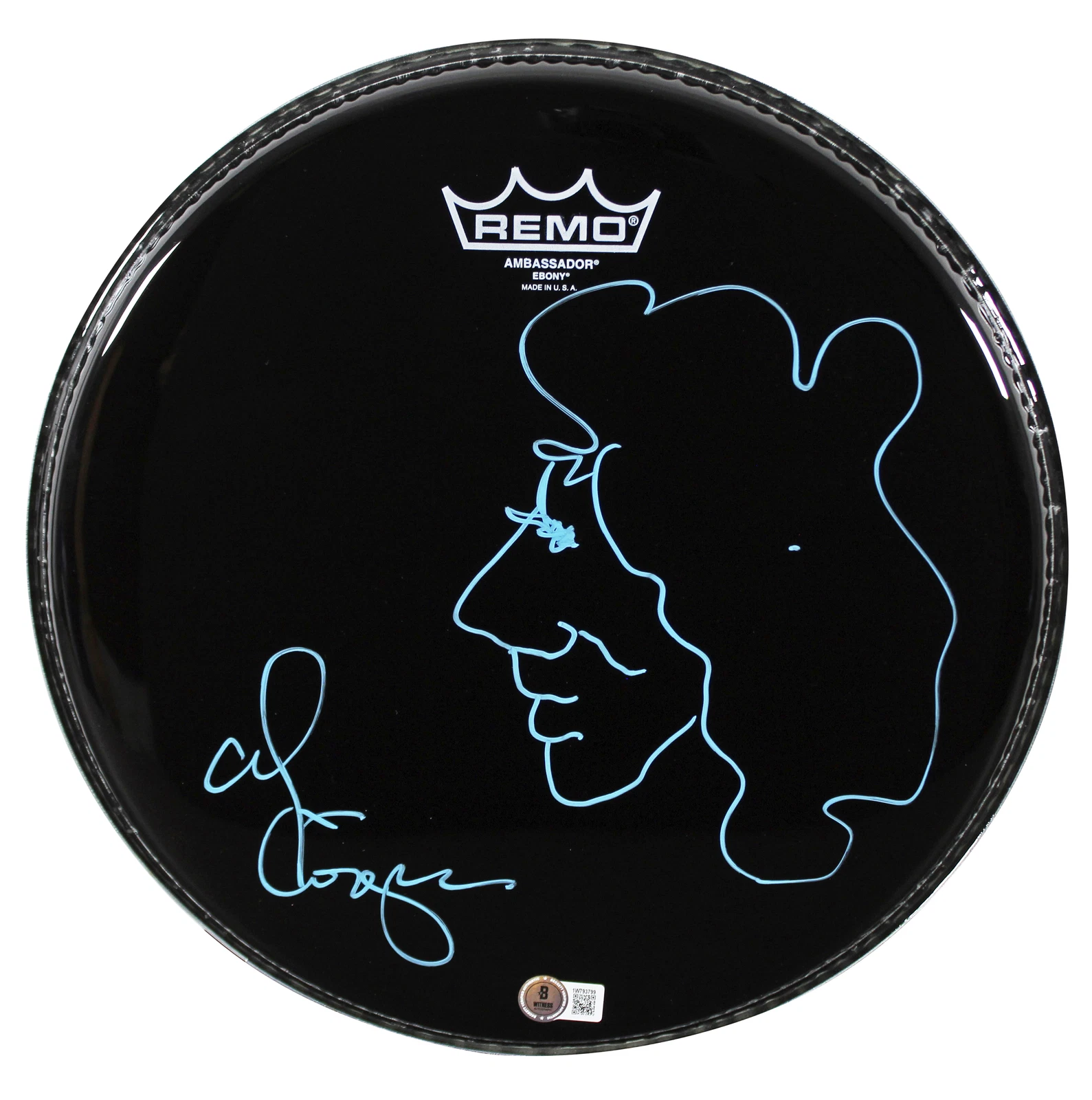 Alice Cooper Signed 13 Inch Drum Head w/ Self Portrait Sketch BAS Witnessed