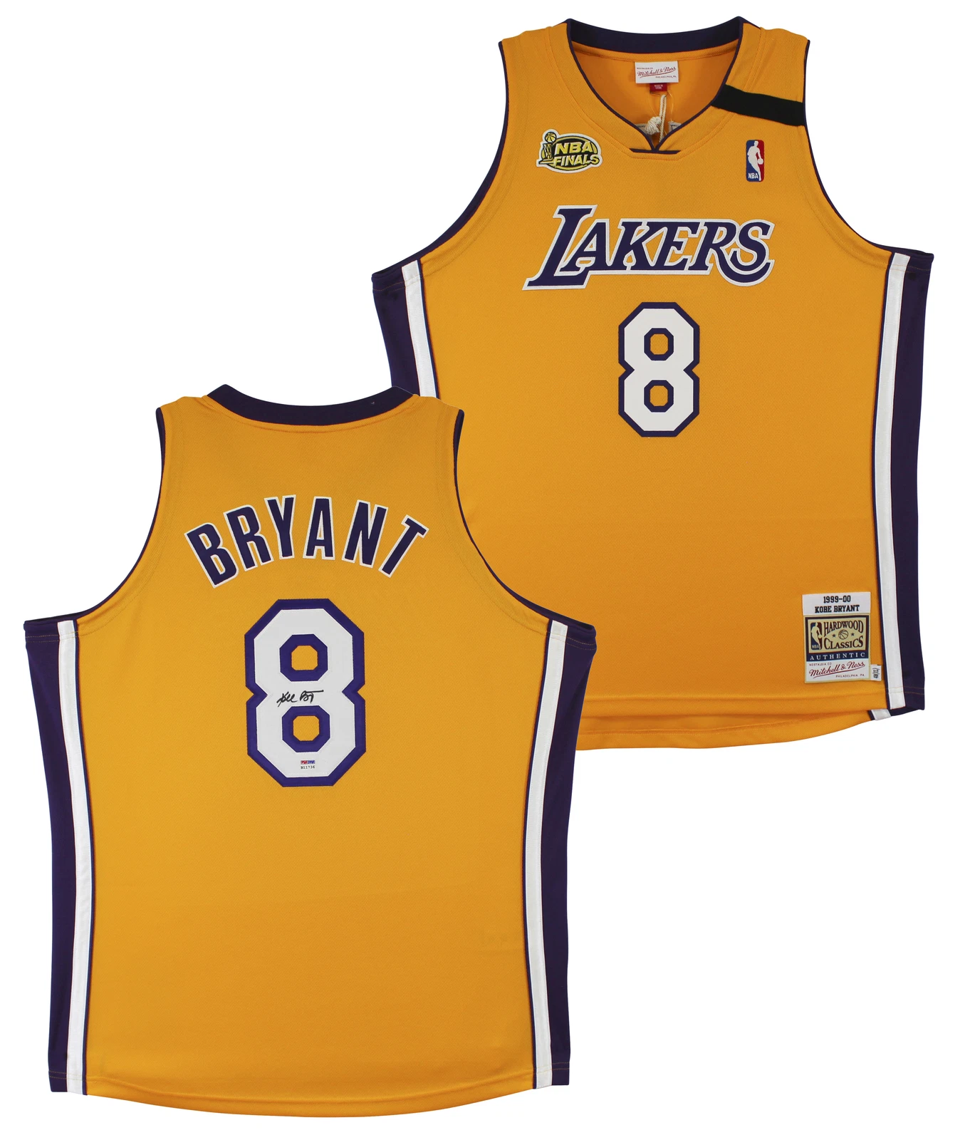 Lakers Kobe Bryant Signed Yellow M&N 1999-00 HWC Authentic Jersey PSA #B11736