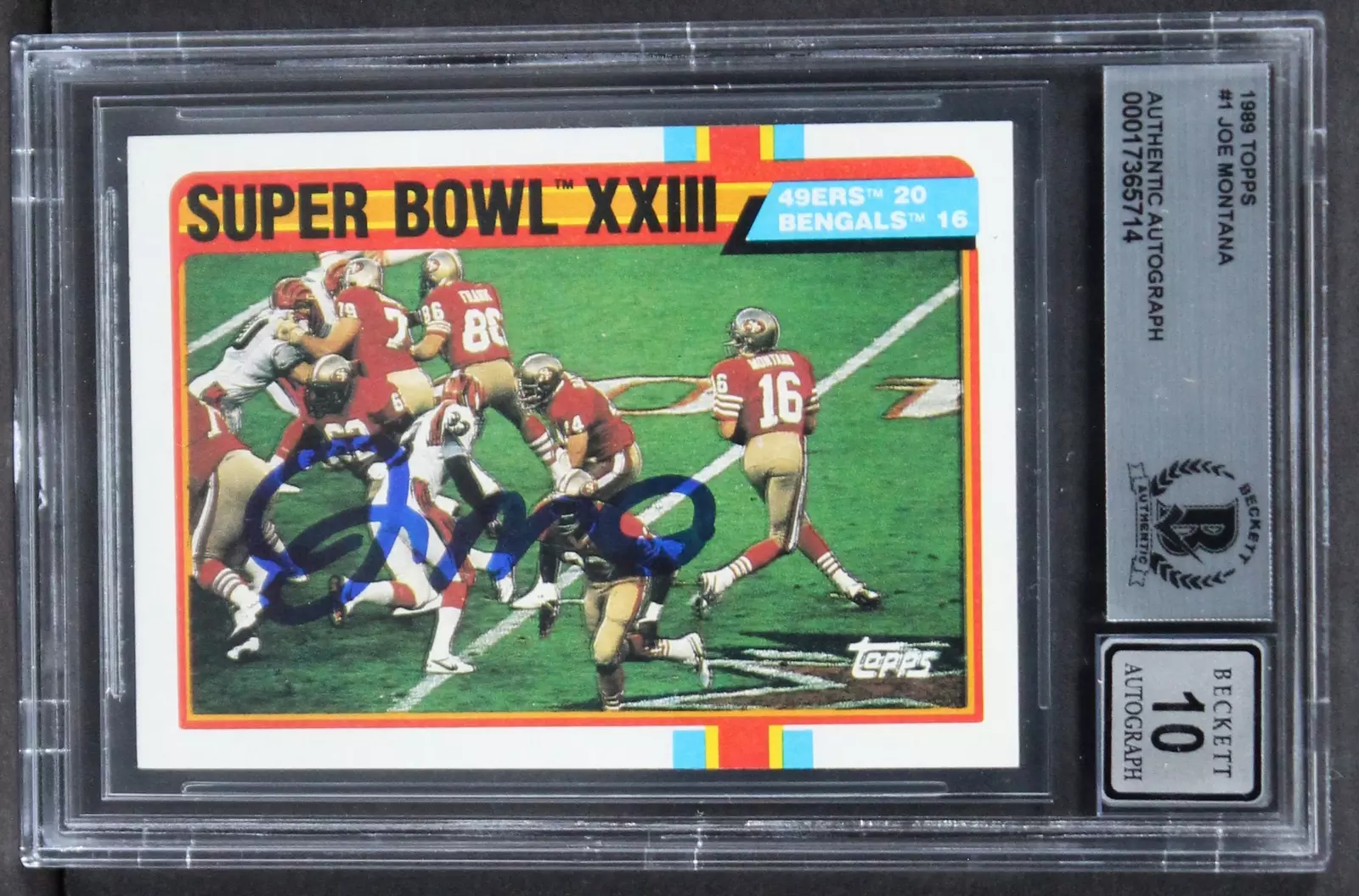 49ERS JOE MONTANA SIGNED 1989 TOPPS #1 CARD AUTO GRADED GEM MINT 10! BAS SLAB COLLECTIBLE MEMORABILIA