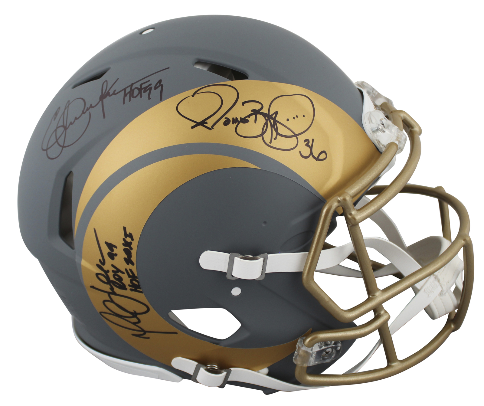 Rams (3) Bettis, Dickerson, & Faulk Signed Slate F/S Speed Proline Helmet BAS W