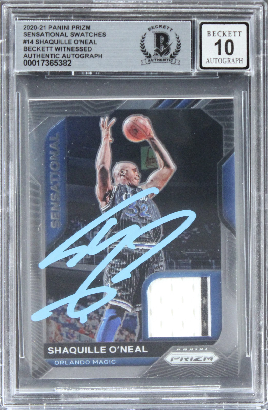 SHAQUILLE O’NEAL SIGNED 2020 PANINI PRIZM SWATCHES #14 CARD AUTO 10 BAS SLAB 2 COLLECTIBLE MEMORABILIA