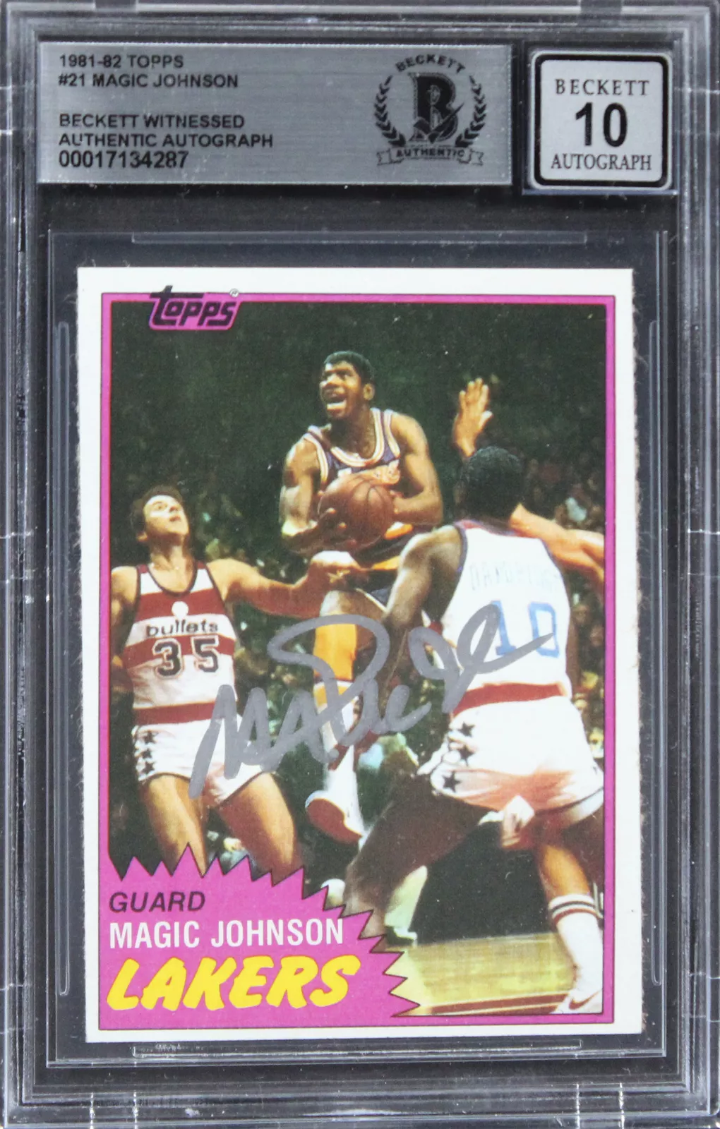 Lakers Magic Johnson Authentic Signed 1981 Topps #21 Card Auto 10 BAS Slabbed