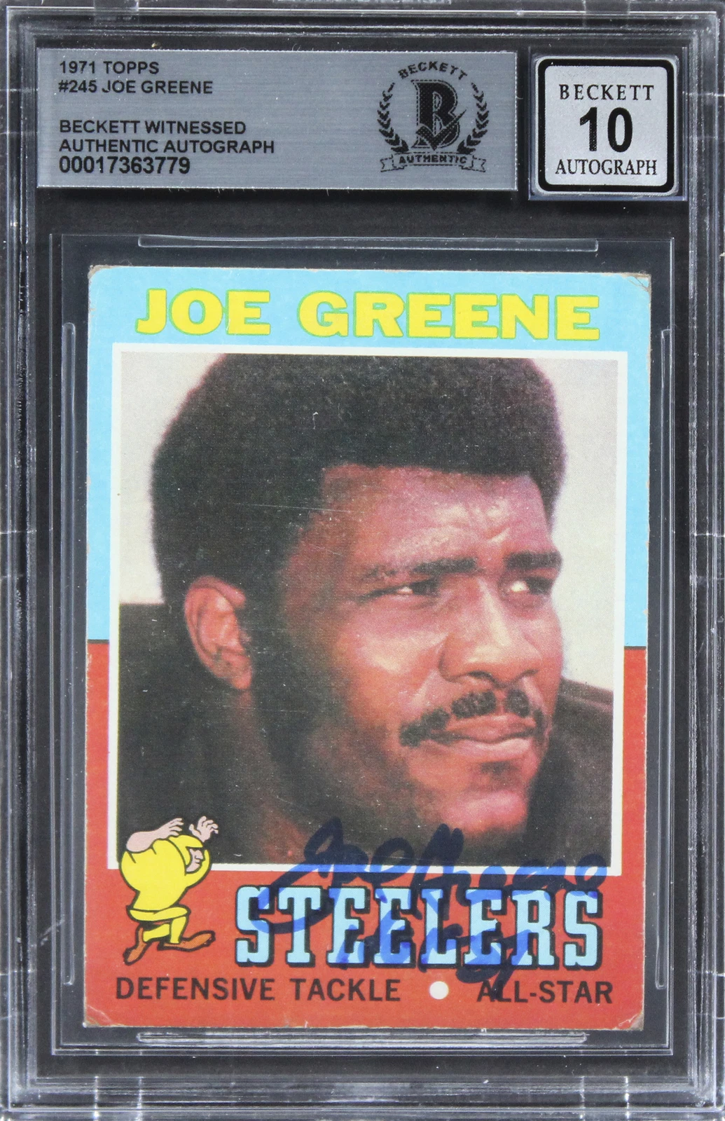 Steelers Joe Greene Authentic Signed 1971 Topps #245 Card Auto 10 BAS Slab 13
