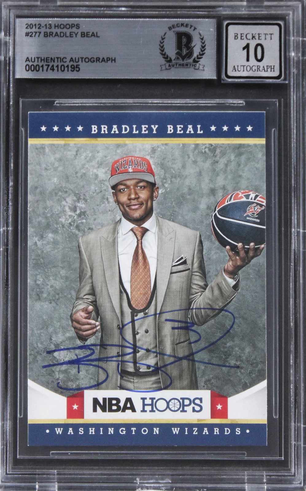 WIZARDS BRADLEY BEAL SIGNED 2012 HOOPS #277 ROOKIE CARD AUTO 10 BAS SLABBED COLLECTIBLE MEMORABILIA