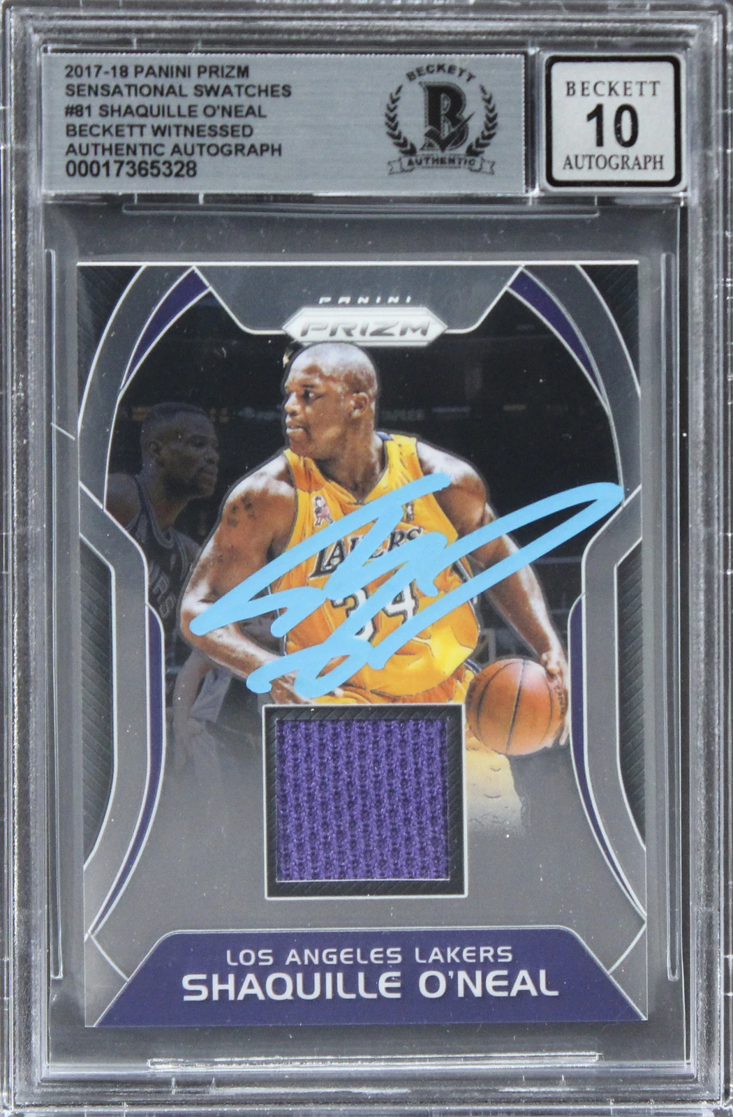 Lakers Shaquille O'Neal Signed 2017 Panini Prizm SS #81 Card Auto 10! BAS Slab 1