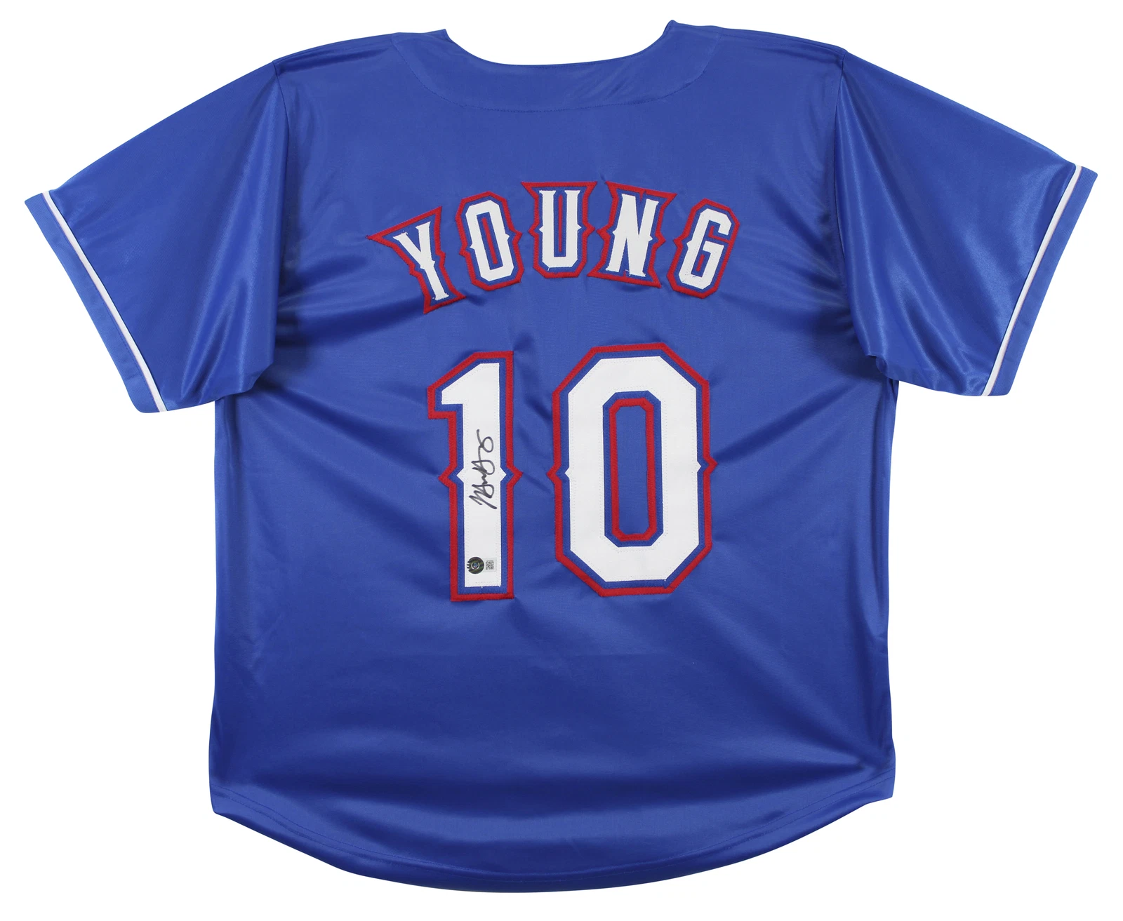 Michael Young Authentic Signed Blue Pro Style Jersey Autographed BAS Witnessed