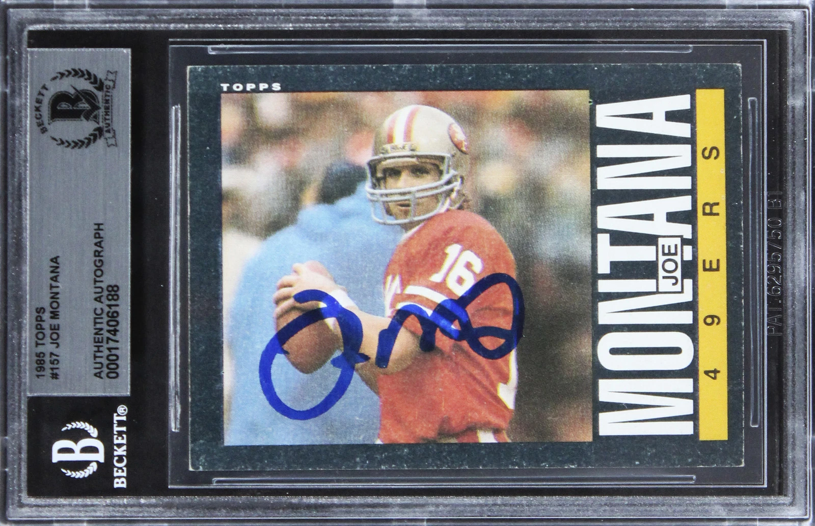 49ers Joe Montana Authentic Signed 1985 Topps #157 Card BAS Slabbed