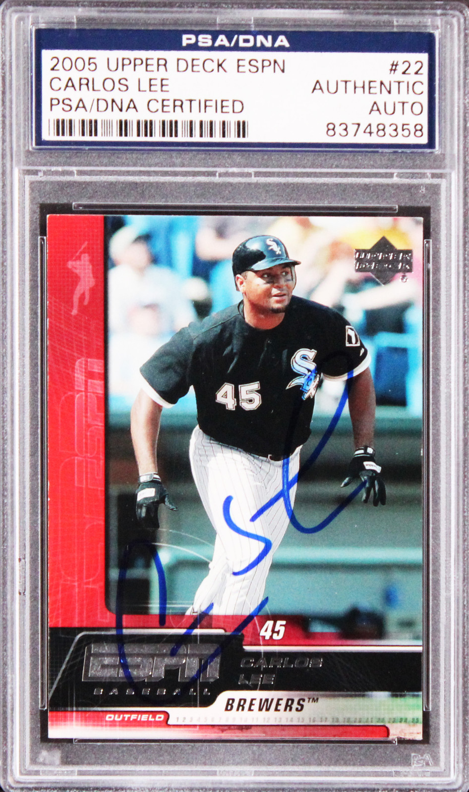 WHITE SOX CARLOS LEE AUTHENTIC SIGNED 2002 UPPER DECK ESPN #22 CARD PSA/DNA SLAB COLLECTIBLE MEMORABILIA