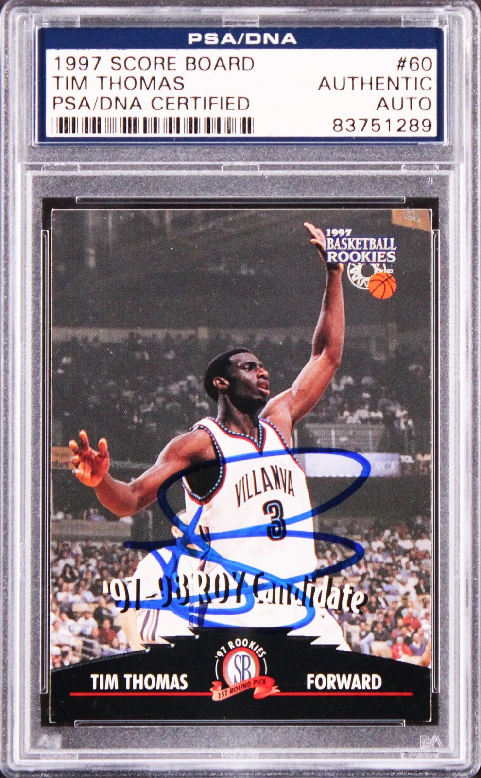 TIM THOMAS AUTHENTIC SIGNED 1997 SCORE BOARD #60 CARD PSA/DNA SLABBED COLLECTIBLE MEMORABILIA